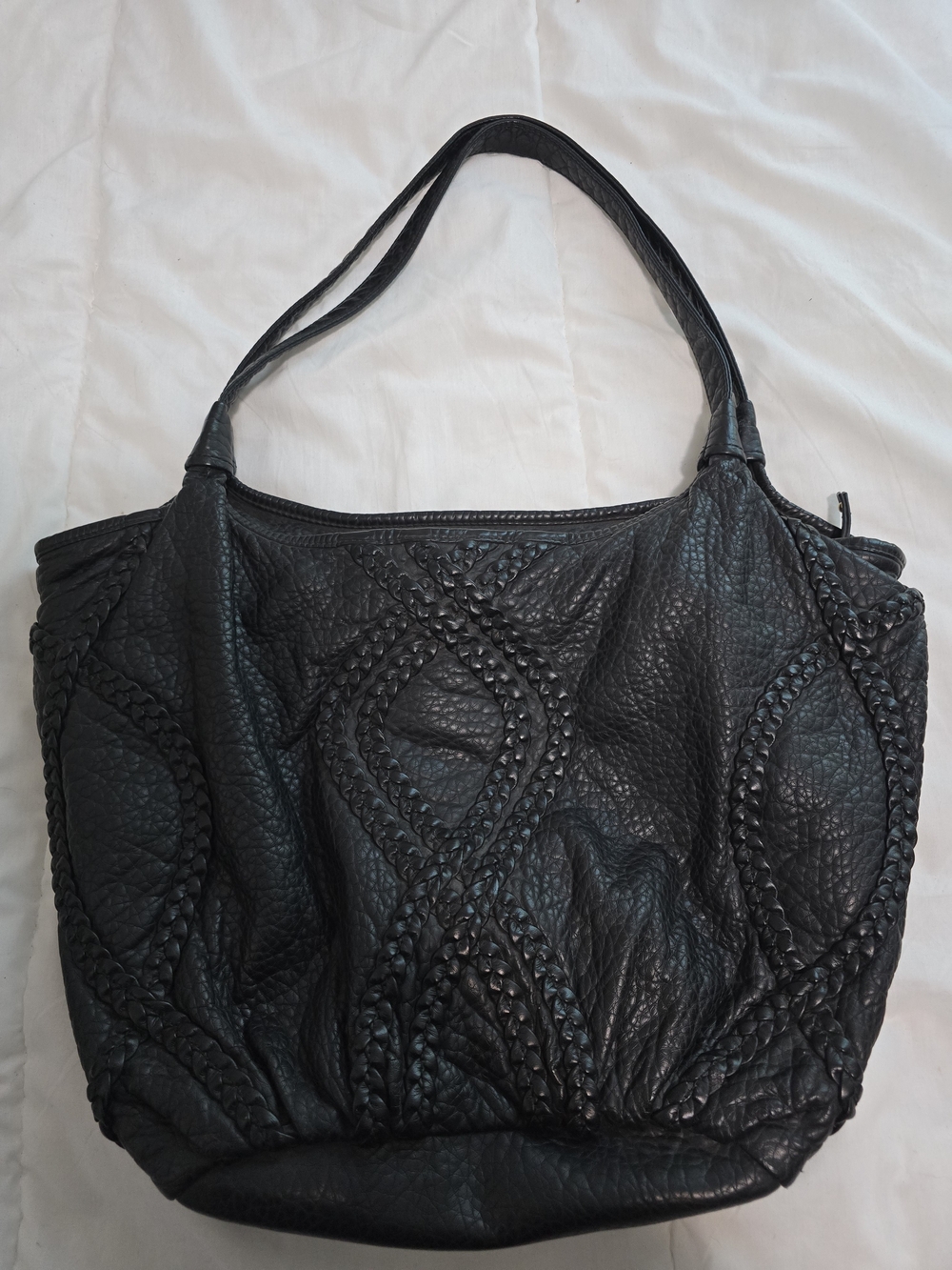 Under One Sky Black Textured Leather Shoulder Bag with Gold Zipper Accents
